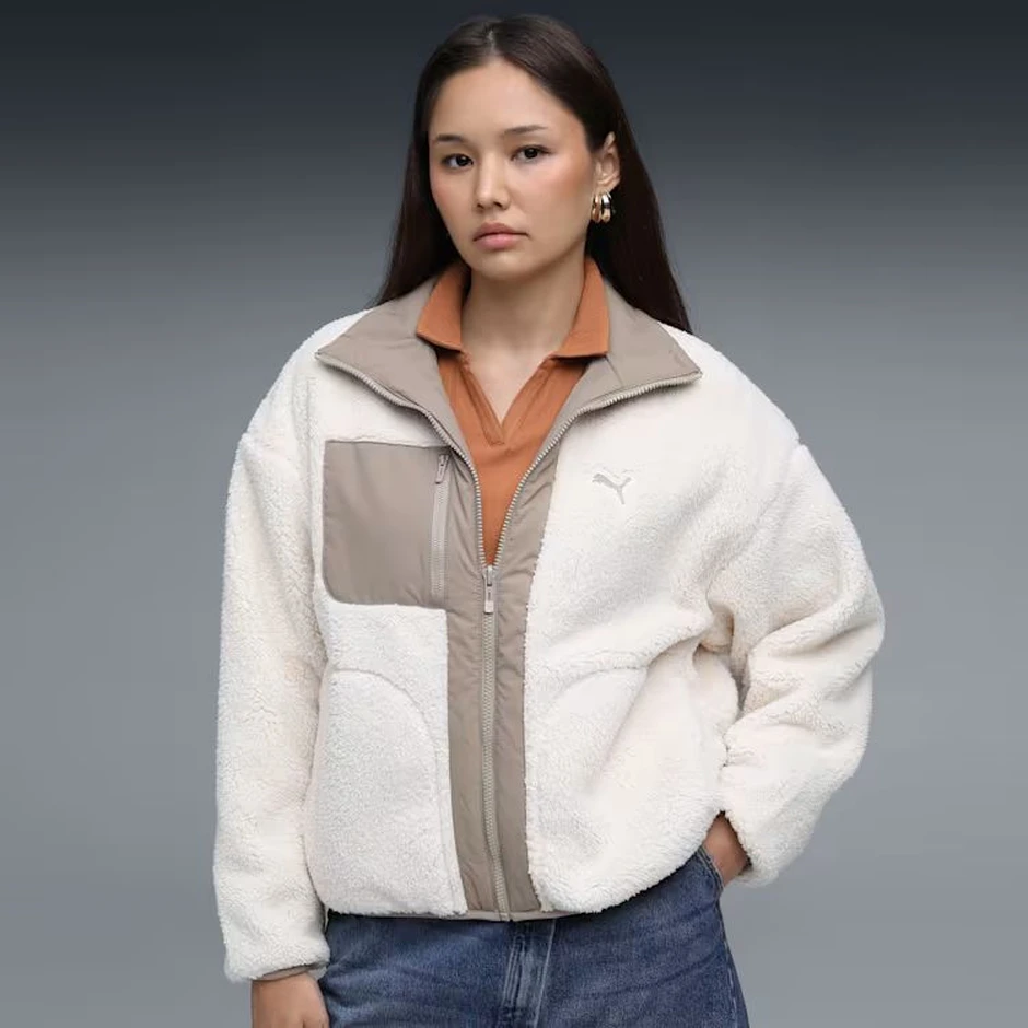 【sherpa】 Checkerboard Full Zip Sherpa Jacket - Adorn Boutique